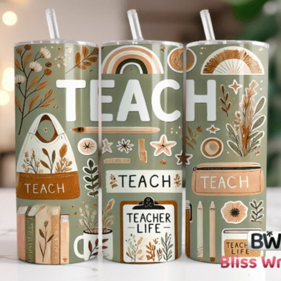 Teacher/School Themed 20oz Sublimated Stainless Steel Tumbler with Lid & Straw. - Picture 5 of 6